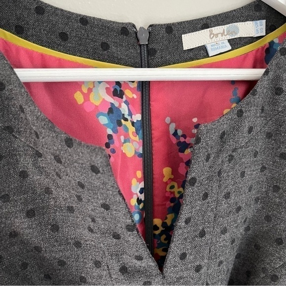 Boden Wool Blend Polka Dot Floral Lined Tulip Split Neck Cap Sleeve Dress Grey 8 - Picture 5 of 9